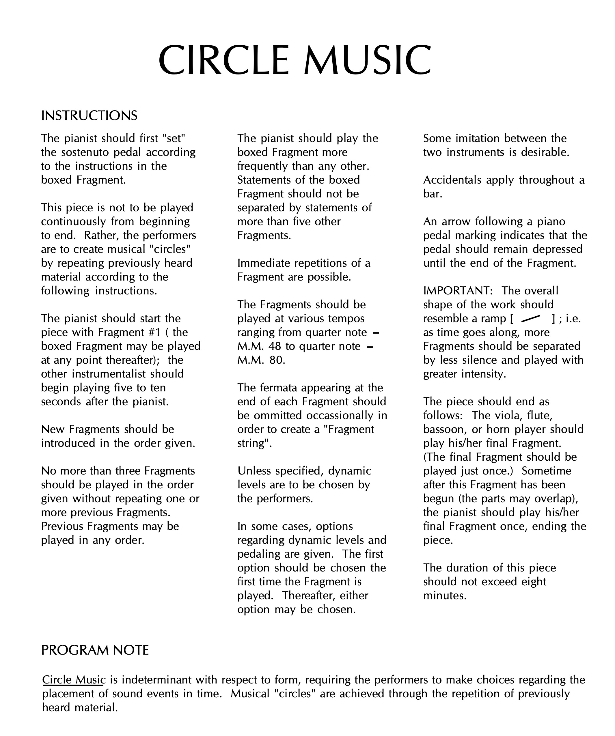 Circle Music Instructions