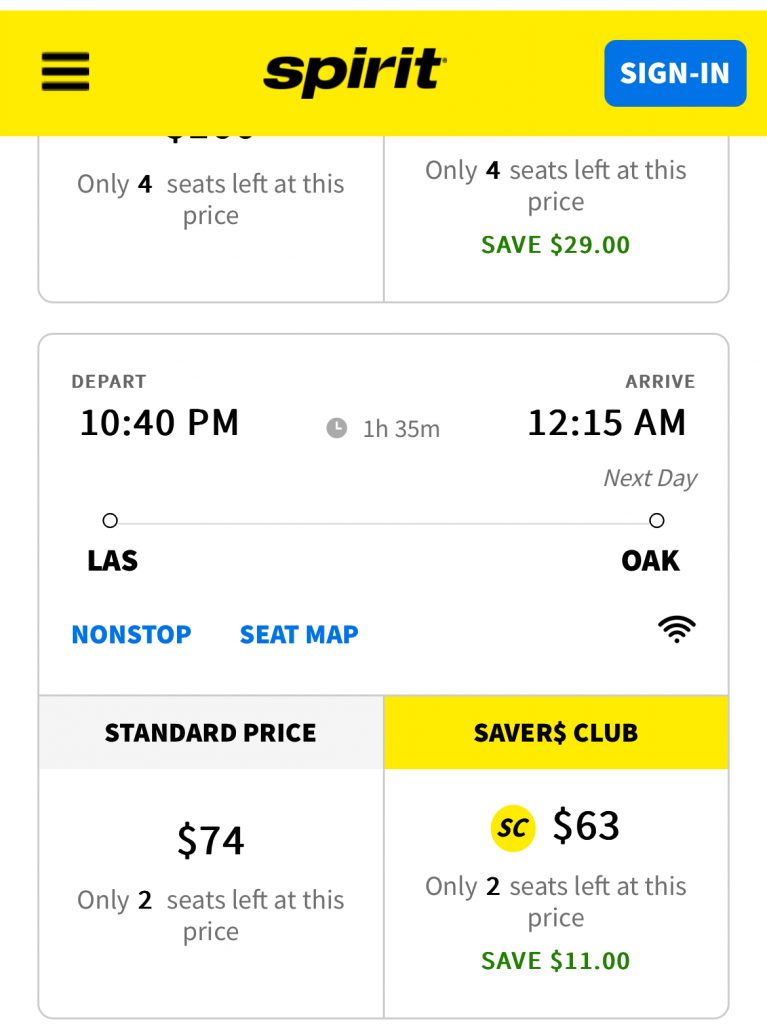 Spirit ticket price the next week for the same flight.