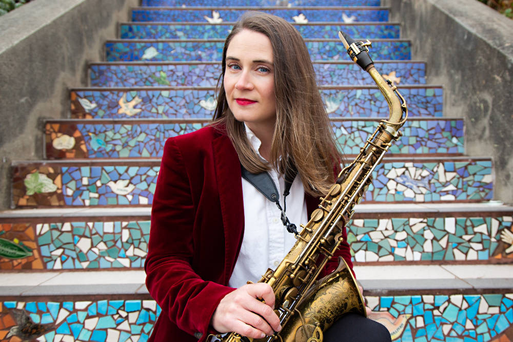 Beth Schenck with saxophone